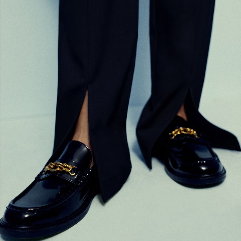 Black Loafers with Gold Chain